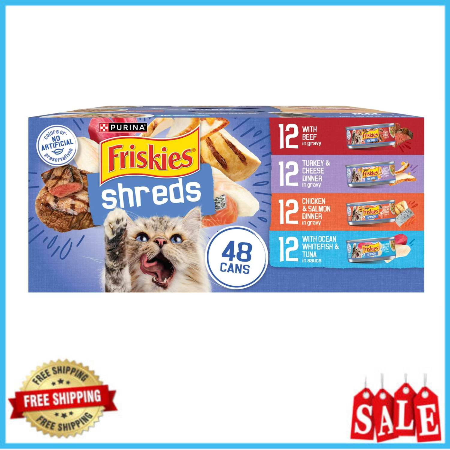 Purina Friskies Shreds Gravy Variety Pack, Wet Cat Food, 5.5 oz Cans