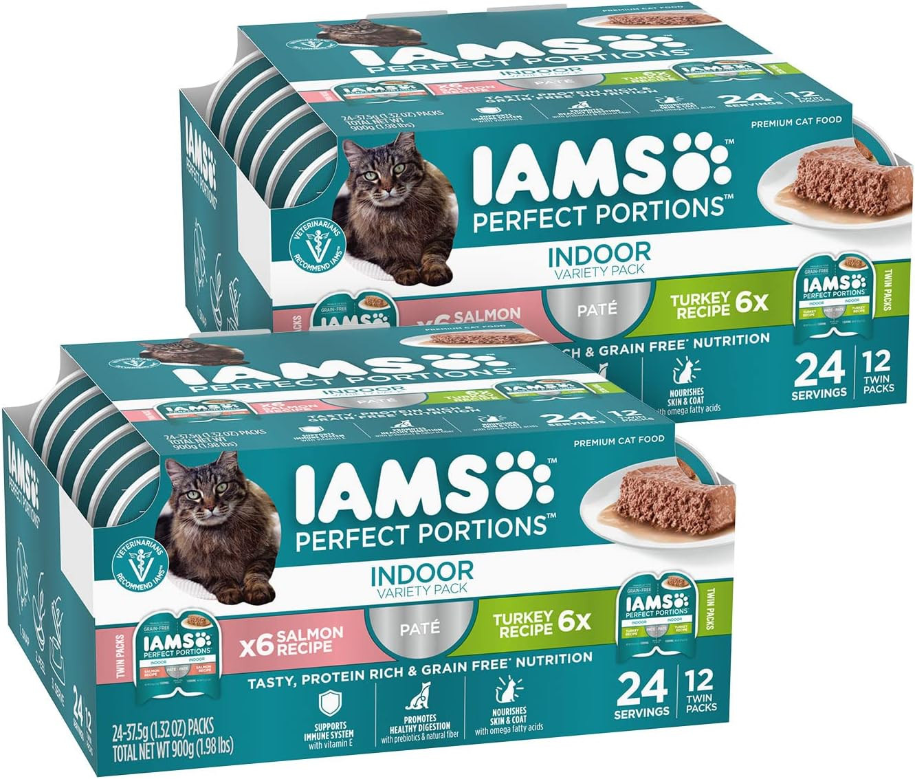 Perfect Portions Indoor Adult Grain Free Wet Cat Food Pate, Turkey and Salmon Re