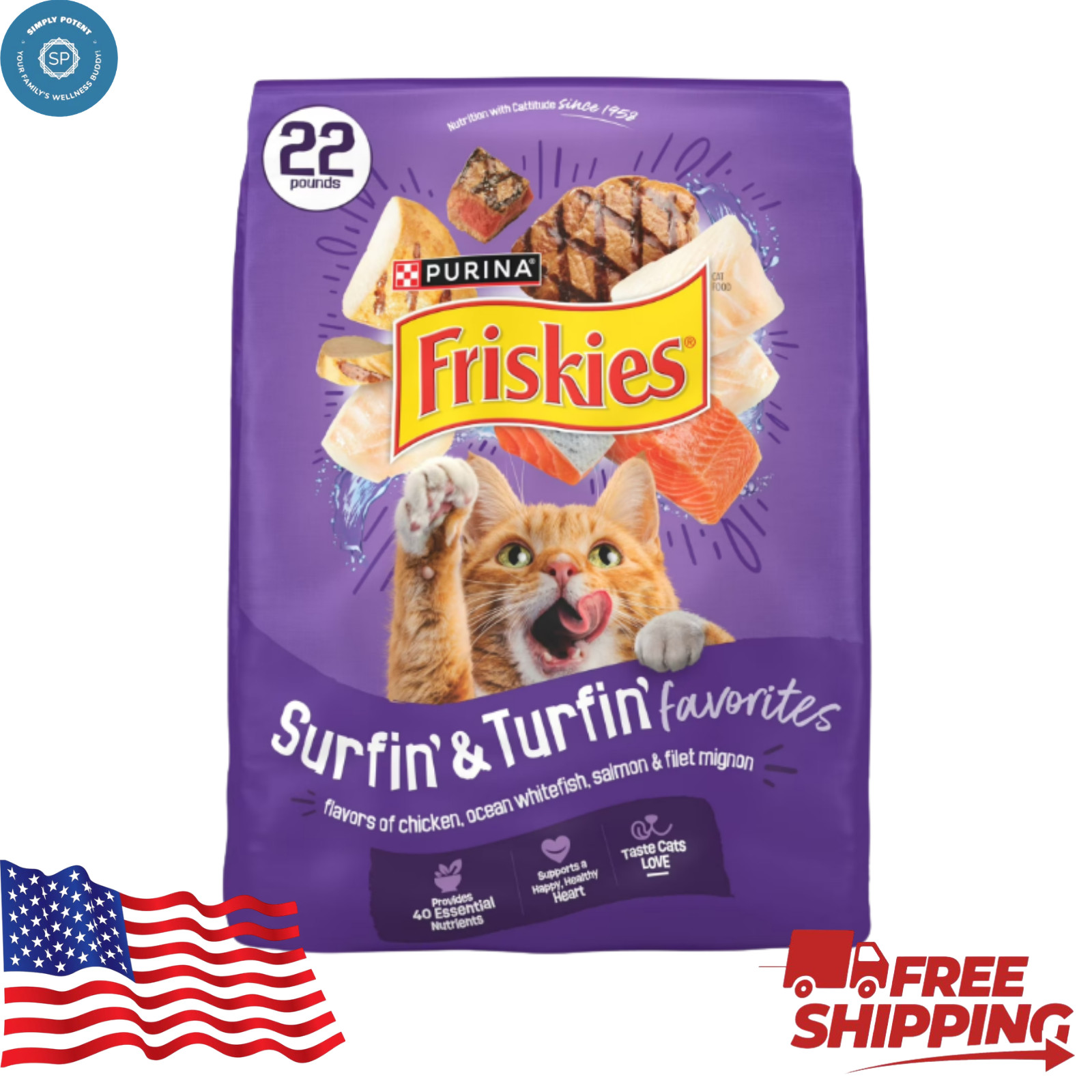 Purina Friskies Surfin and Turfin Favorites Dry Cat Food Flavors of Chicken 30lb