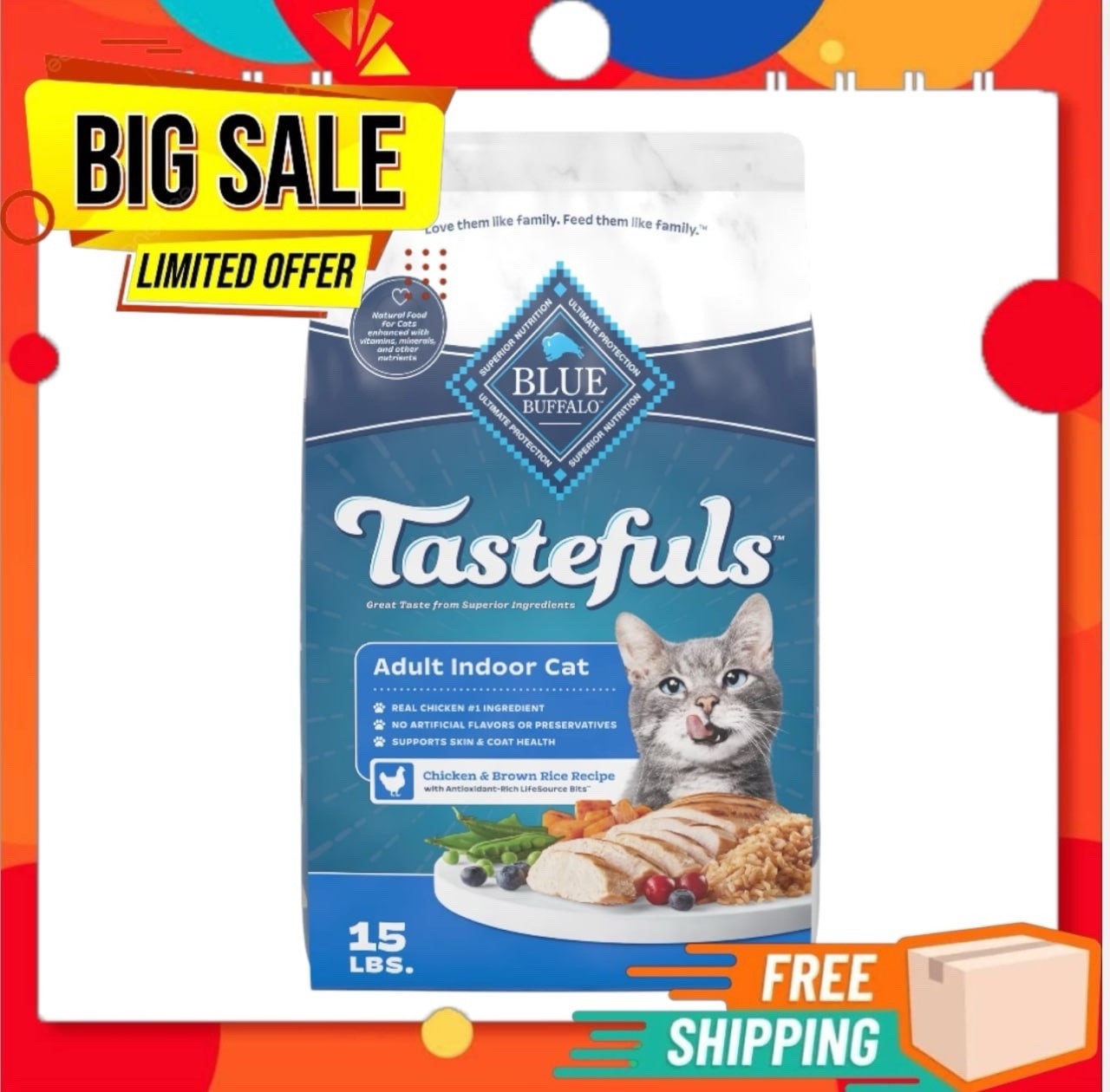 Blue Buffalo Tastefuls Indoor Adult Chicken & Brown Rice Dry Cat Food, 15 lb