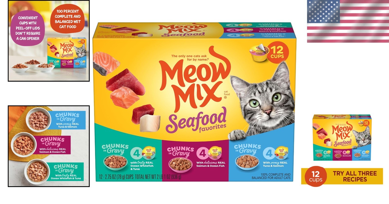 Irresistible Seafood Variety Pack for Cats: 12 x 2.75 oz Easy-Serve Cups