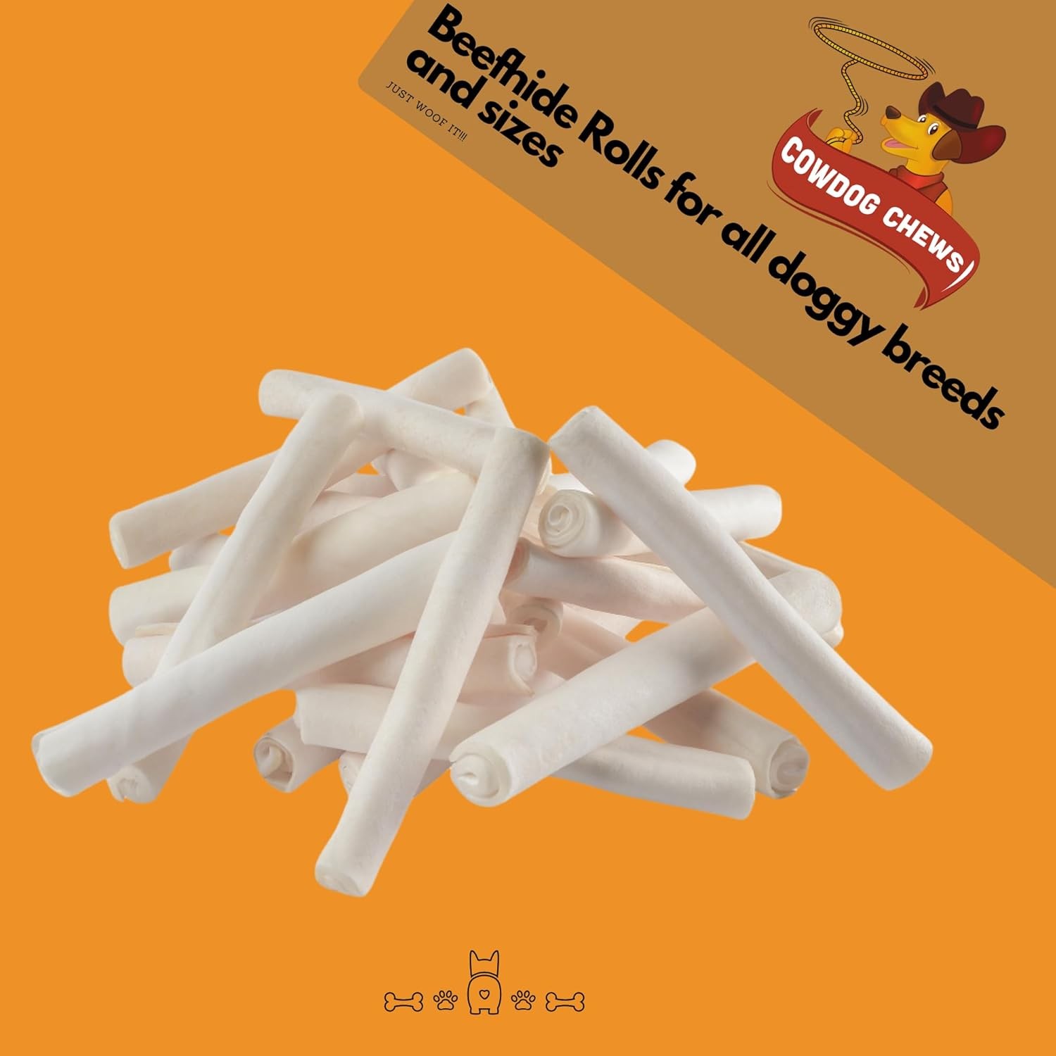 Cowdog Chews Beefhide Roll (7-8 inch) Long Lasting Dog Treat Bone, Great for Den