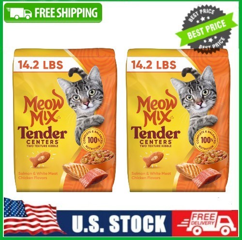 2 BAG Meow Mix Tender Centers Salmon & White Meat Chicken Flavors, Dry Cat Food