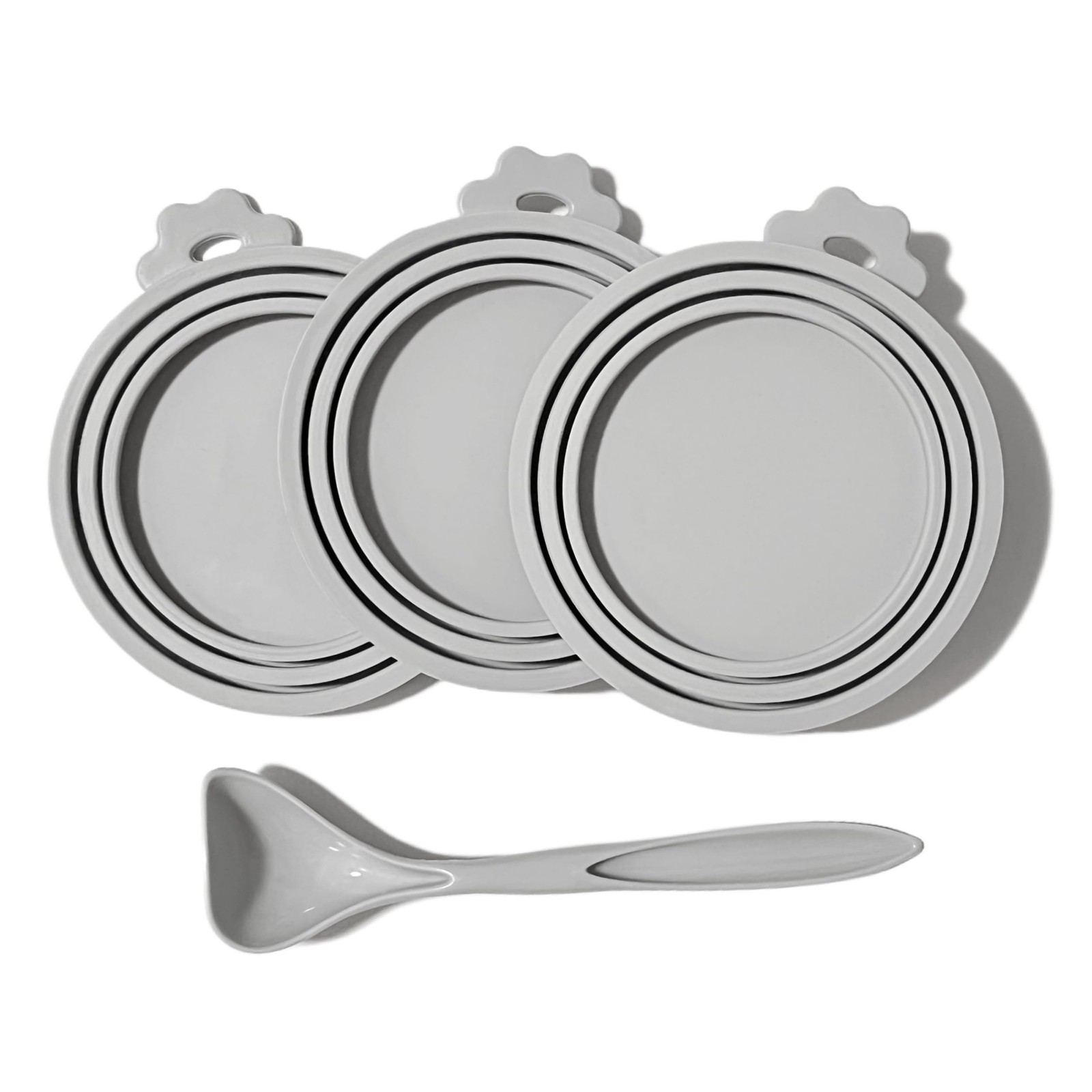 MoPawKT- Silicone Cat/Dog Food Can Covers Lids, Grey (3pcs), Spoon