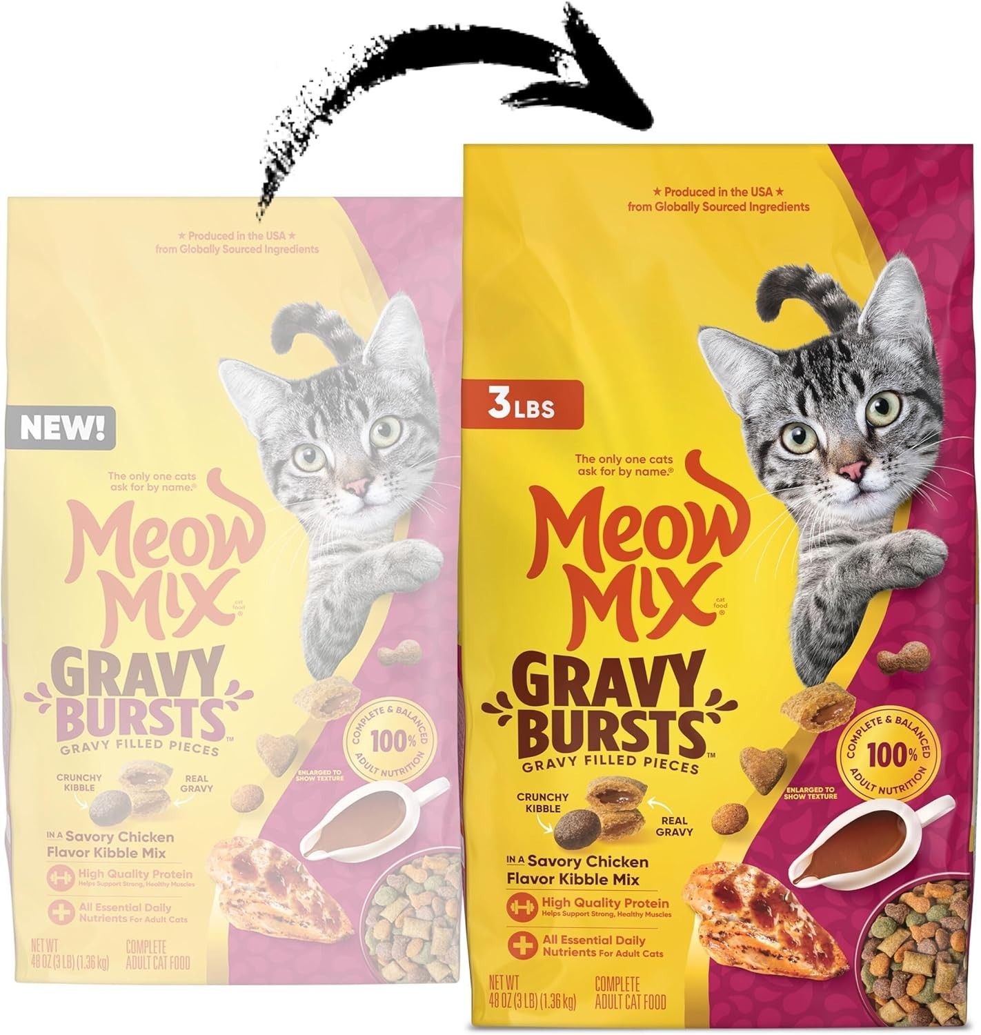 Gravy Bursts, Savory Chicken Flavor Mix, Gravy Filled Dry Cat Food, 3 Lb. Bag