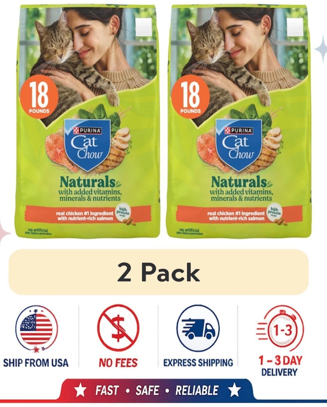 (2 pack) Purina Cat Chow Naturals Chicken Flavor Dry Cat Food, 18 lb Bag