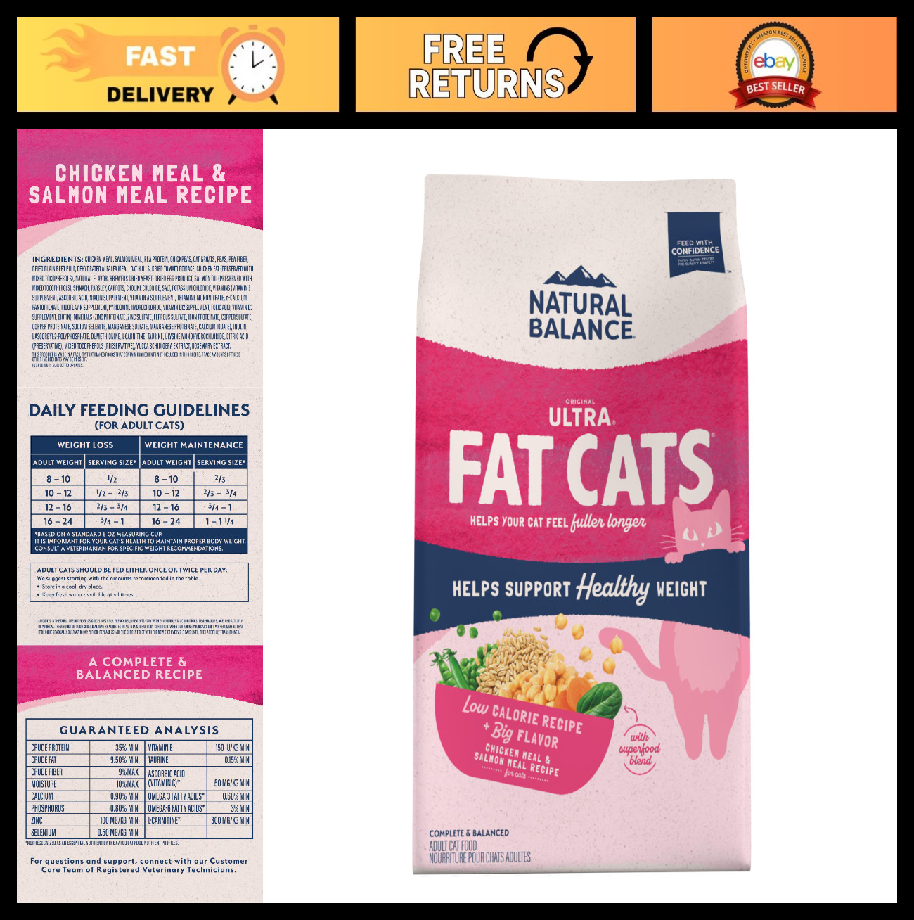Low-Calorie Dry Cat Food for Overweight Cats, Chicken & Salmon, 15lb Bag