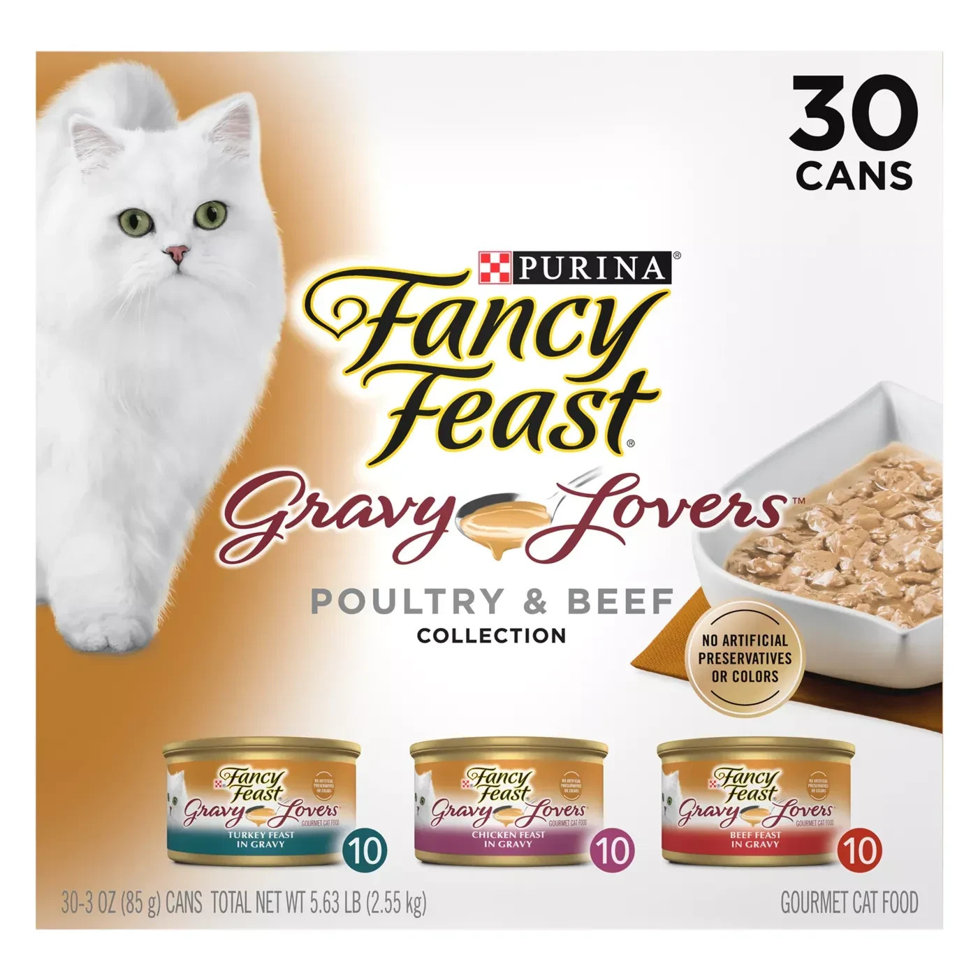 Purina Fancy Feast Gravy Lovers Wet Cat Food Poultry Beef Variety Pack 30 Count