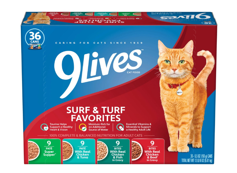 9Lives Surf & Turf Favorites Wet Cat Food Variety Pack, 5.5 oz, 36 Cans