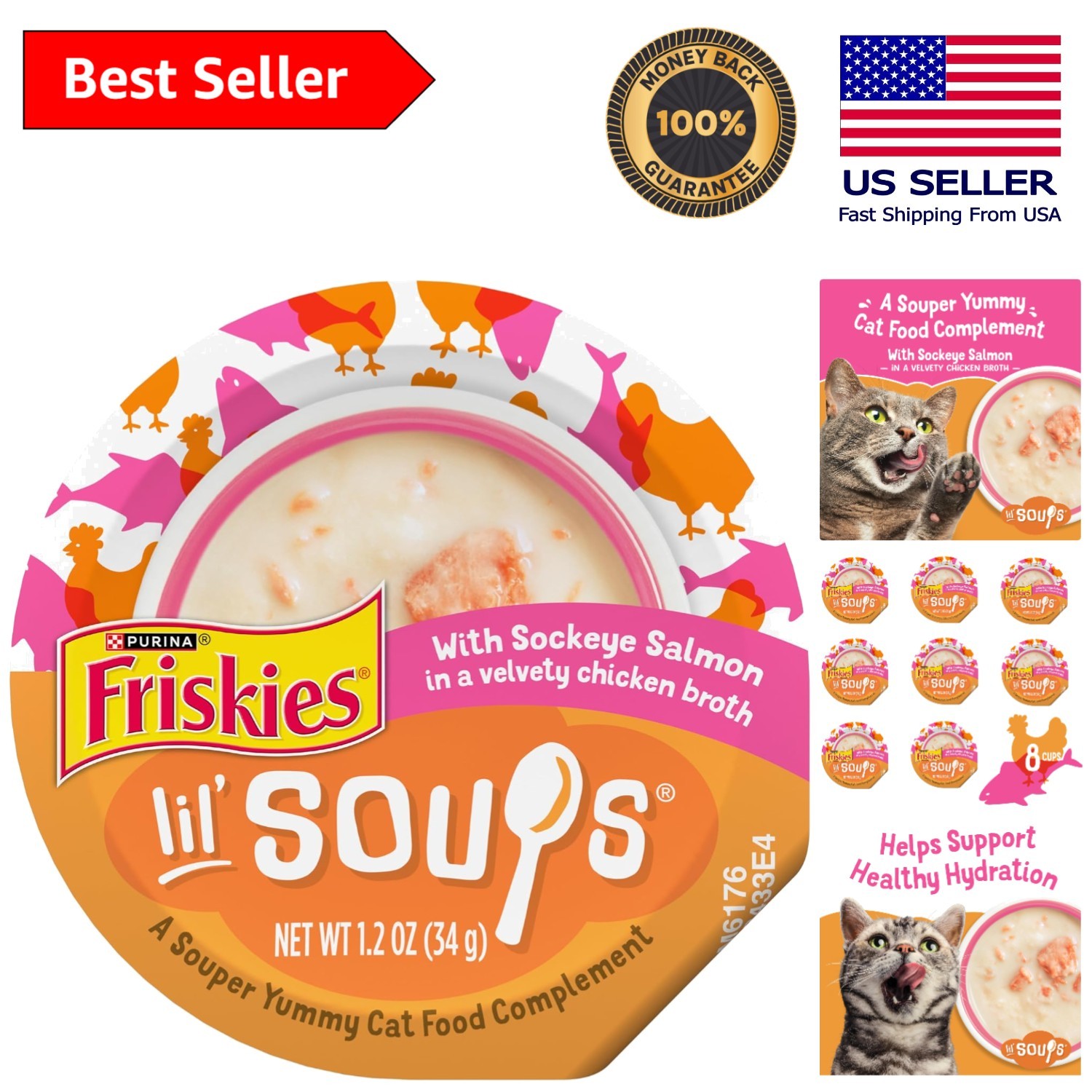 Purina Lil’ Soups Grain-Free Salmon in Chicken Broth – 8 Cups of Purrfection