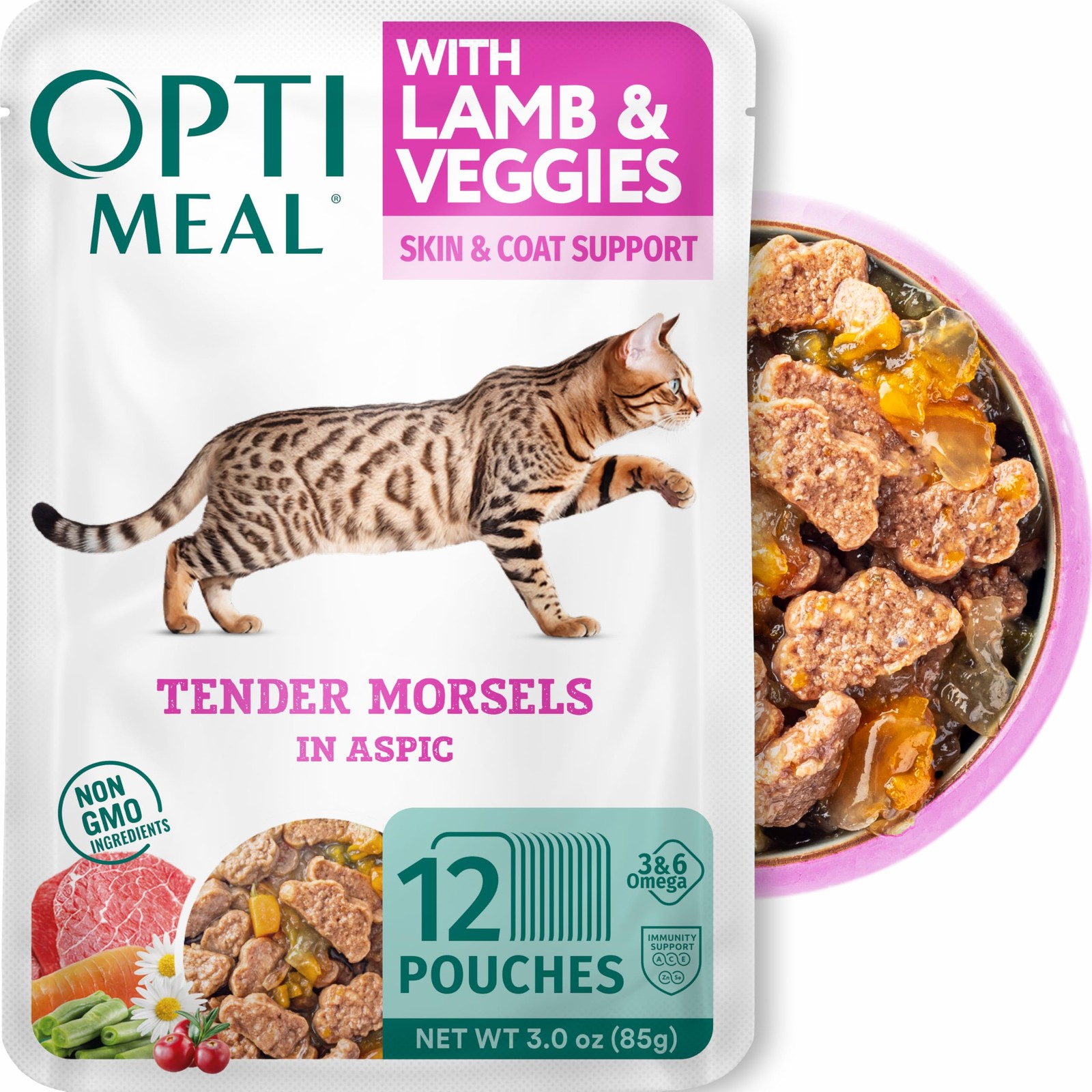Optimeal Grain-Free Wet Cat Food – Lamb & Veggies, High Protein, Moisture, 12x3o
