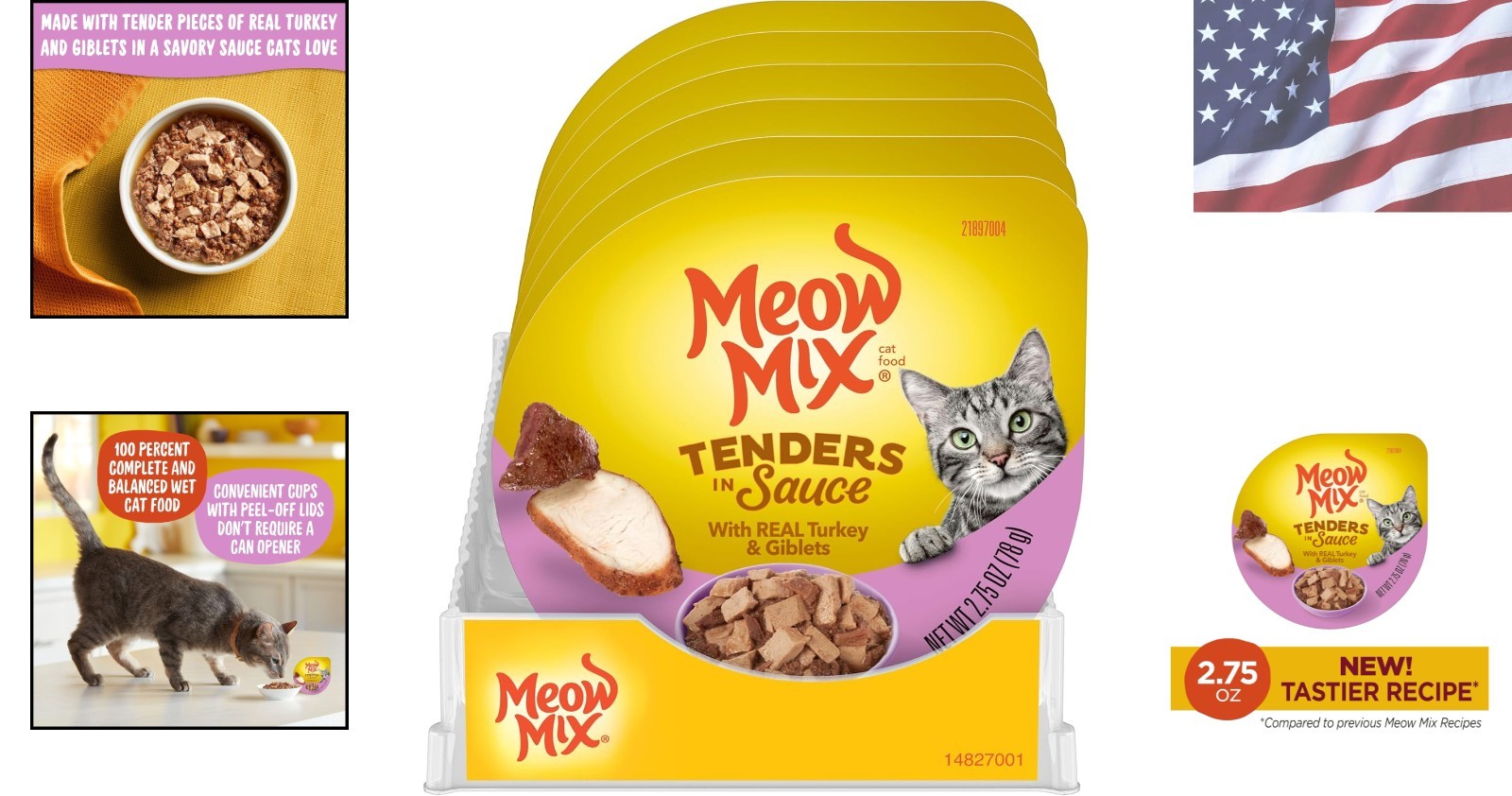 Tenders in Sauce Wet Cat Food, Turkey & Giblets, 2.75 Ounce Cup Pack of 12