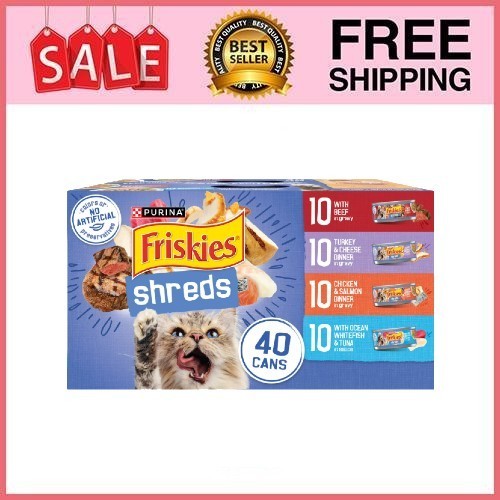 Purina Friskies Shreds Gravy Variety Pack, Wet Cat Food, 5.5 oz Cans, 40 Pack
