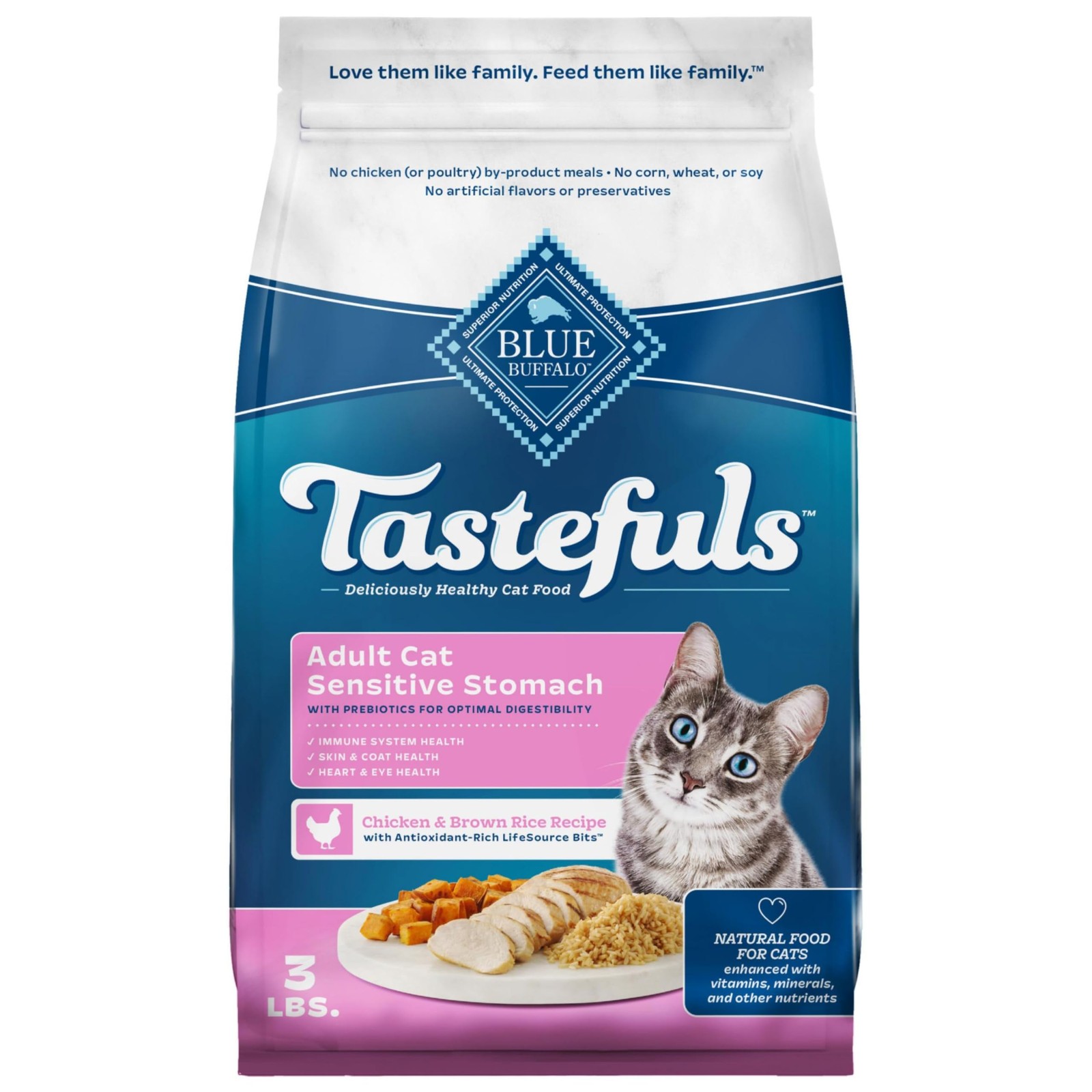 Blue Buffalo Tastefuls Natural Dry Food for Adult 3 Pound (Pack of 1), Brown