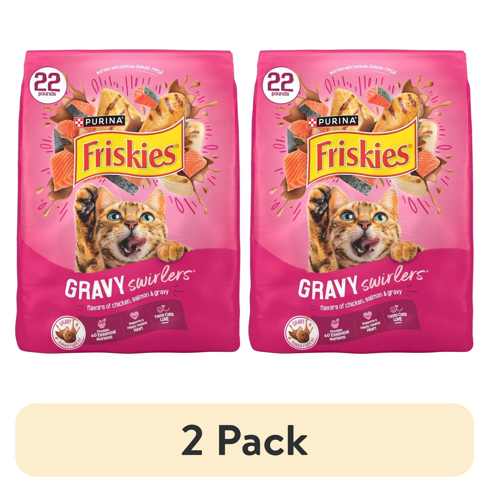 (2 pack) Purina Friskies Gravy Swirlers Dry Cat Food Flavors of Chicken, Salmon