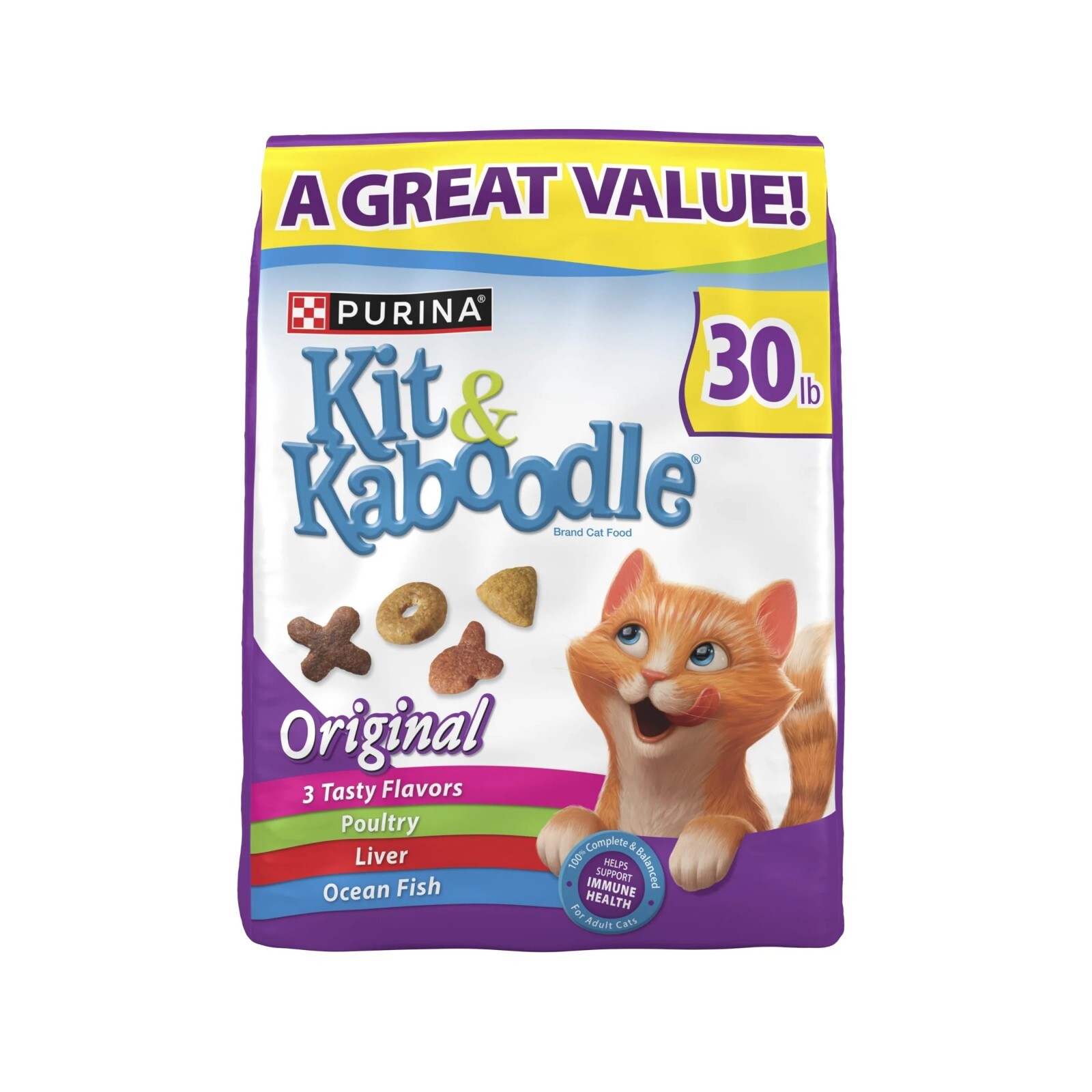 2 Pack Purina Kit and Kaboodle Original Dry Cat Food for Adult Cats, 30lb