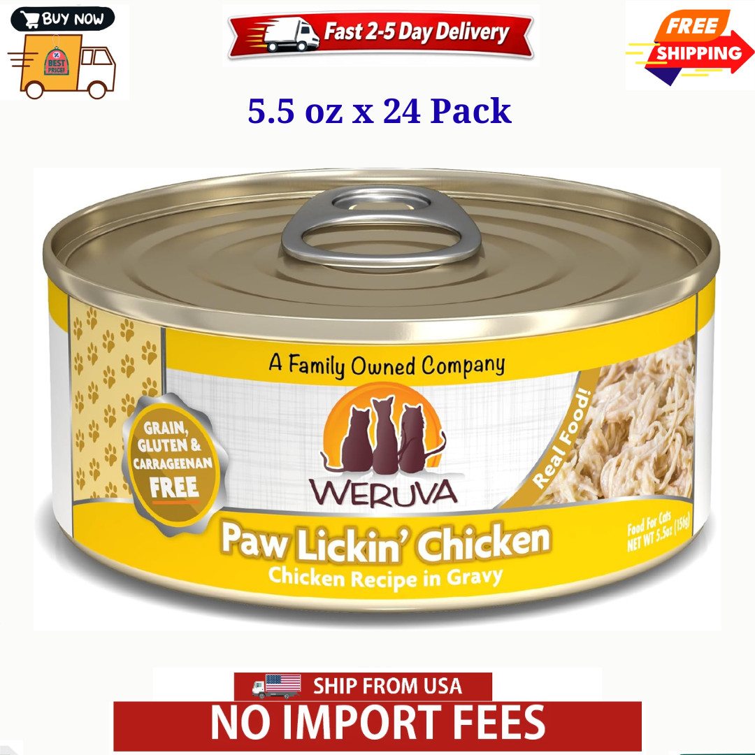 Weruva Classic Cat Food, Paw Lickin’ Chicken with Breast in Gravy, 5.5oz 24 Pack