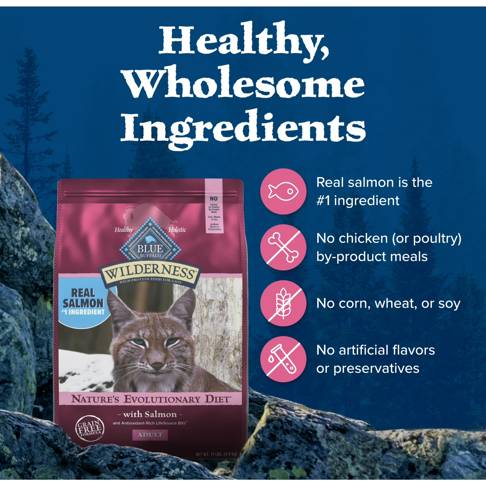 Blue Buffalo Wilderness Adult Dry Cat Food – Grain Free, Salmon