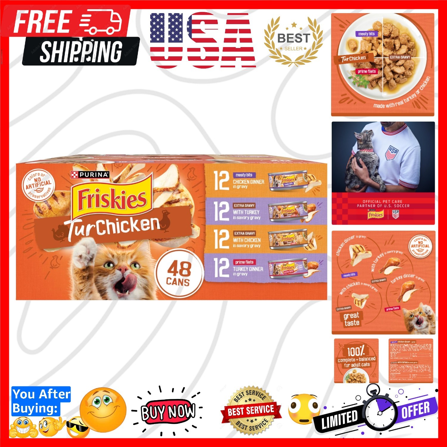 Purina TurChicken Turkey and Chicken Wet Cat Food Variety Pack with Meaty Bit…