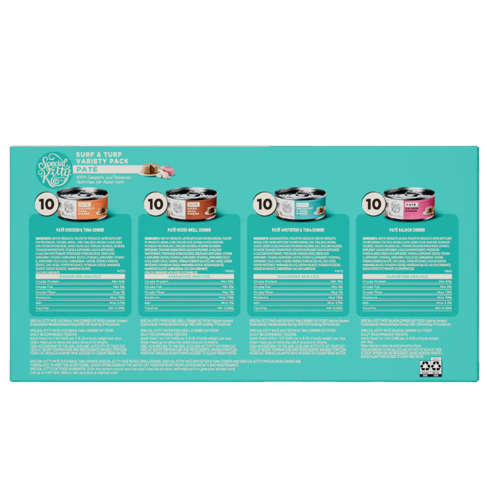 (2 pack) Special Kitty Surf & Turf Pate Wet Cat Food Variety Pack, 5.5 oz Cans