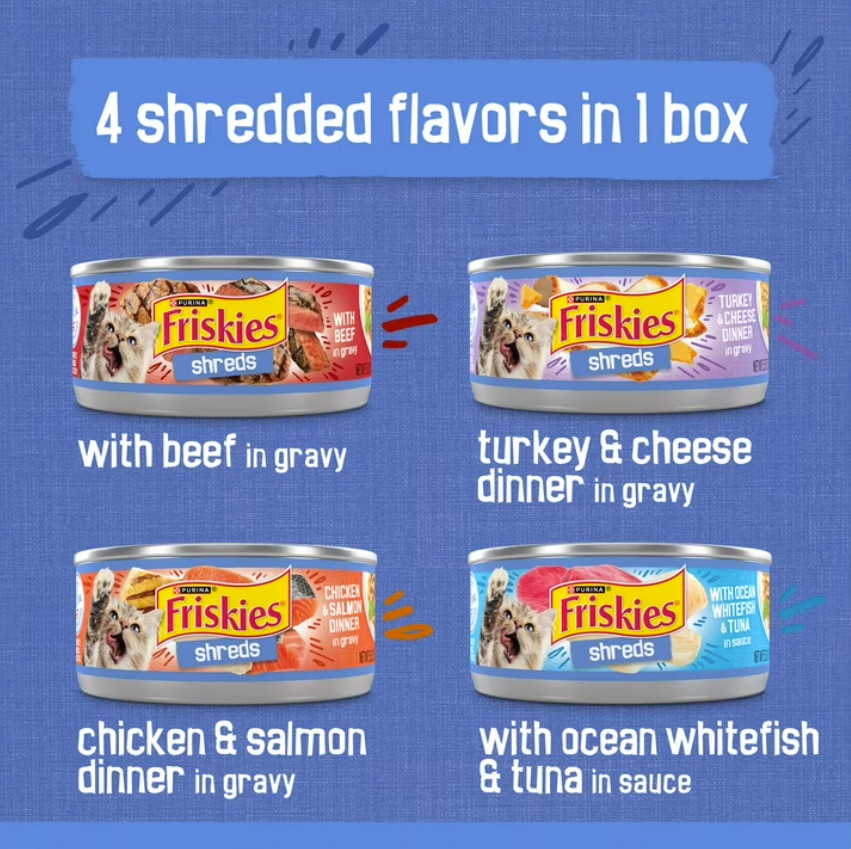 (2 pack) Purina Friskies Shreds Gravy Variety Pack, Wet Cat Food, 5.5 oz Cans