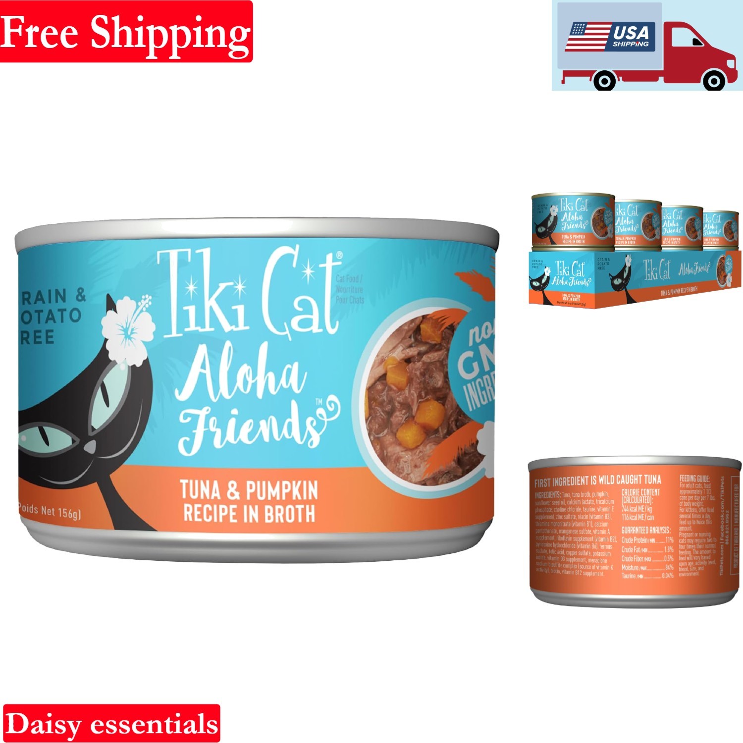 Tiki Cat Aloha Friends Grain-Free Wet Cat Food Tuna & Pumpkin 5.5oz Pack of 8