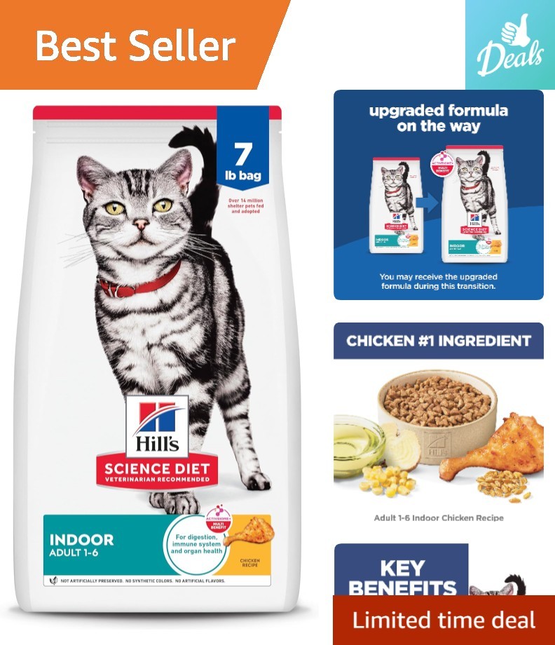 7 lb Dairy-Free Dry Cat Food for Adults – Chicken Flavor, Easy Litter Cleanup