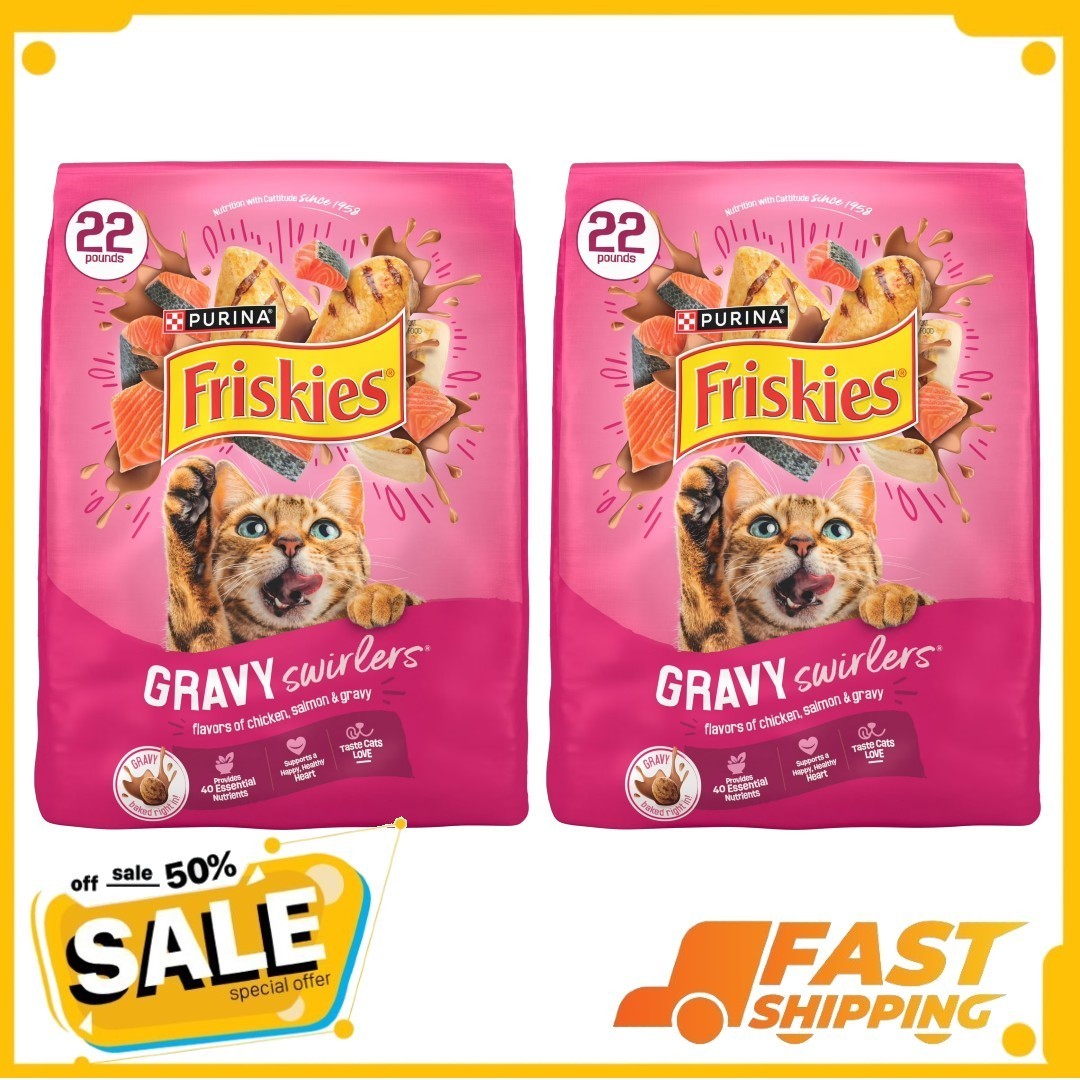 (2 pack) Purina Friskies Gravy Swirlers Dry Cat Food Flavors of Chicken, 22 lb
