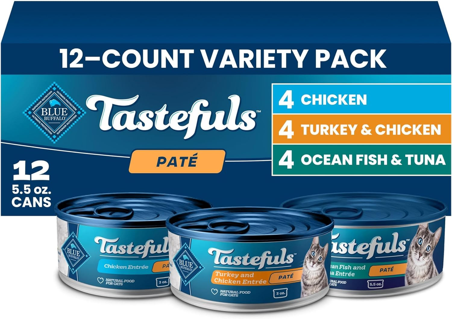 Tastefuls Wet Cat Food Paté Variety Pack (Chicken, Turkey & Chicken, Ocean Fish