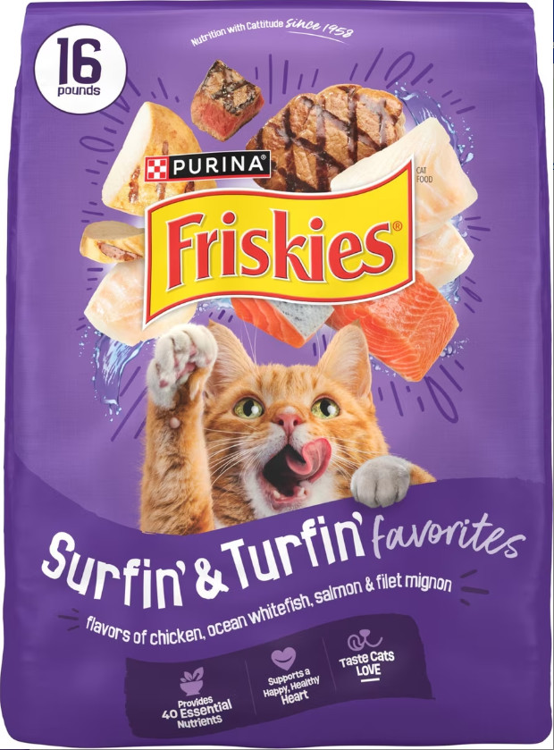 Friskies Surfin’ & Turfin’ Muscle & Immune Support Crunchy Dry Cat Food, 3×16-lb