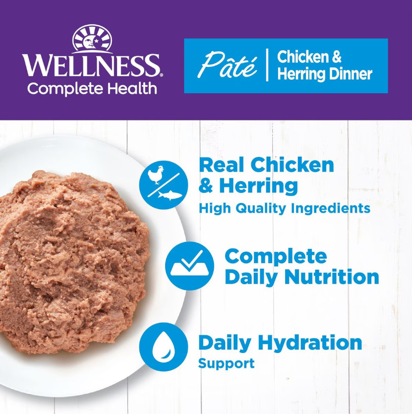 Wellness Complete Health Chicken & Herring Grain-Free Wet Cat Food, 24 X 5.5-oz