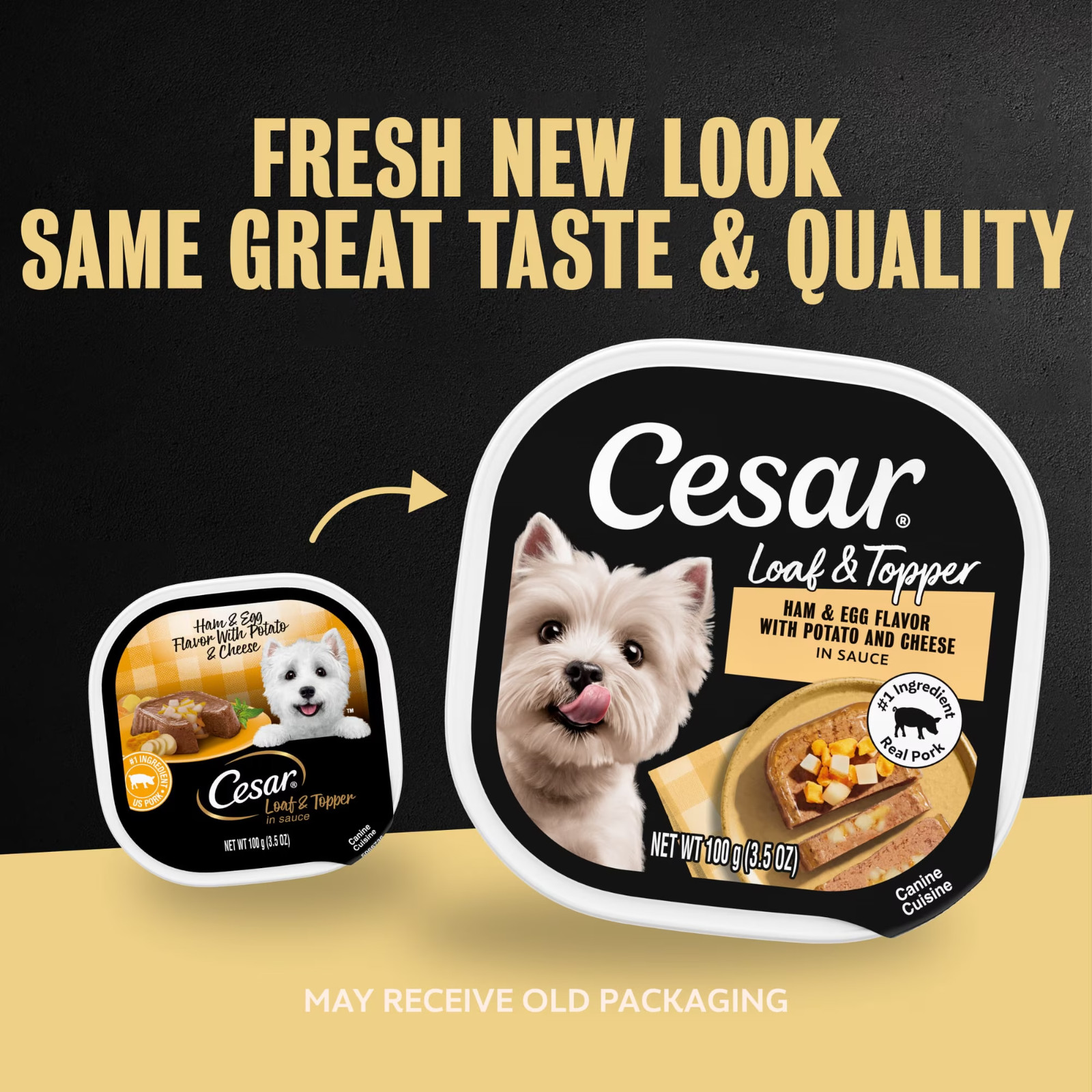 (12 pack) Cesar Loaf & Topper Wet Dog Food,Ham & Egg Flavor with Potato & Cheese