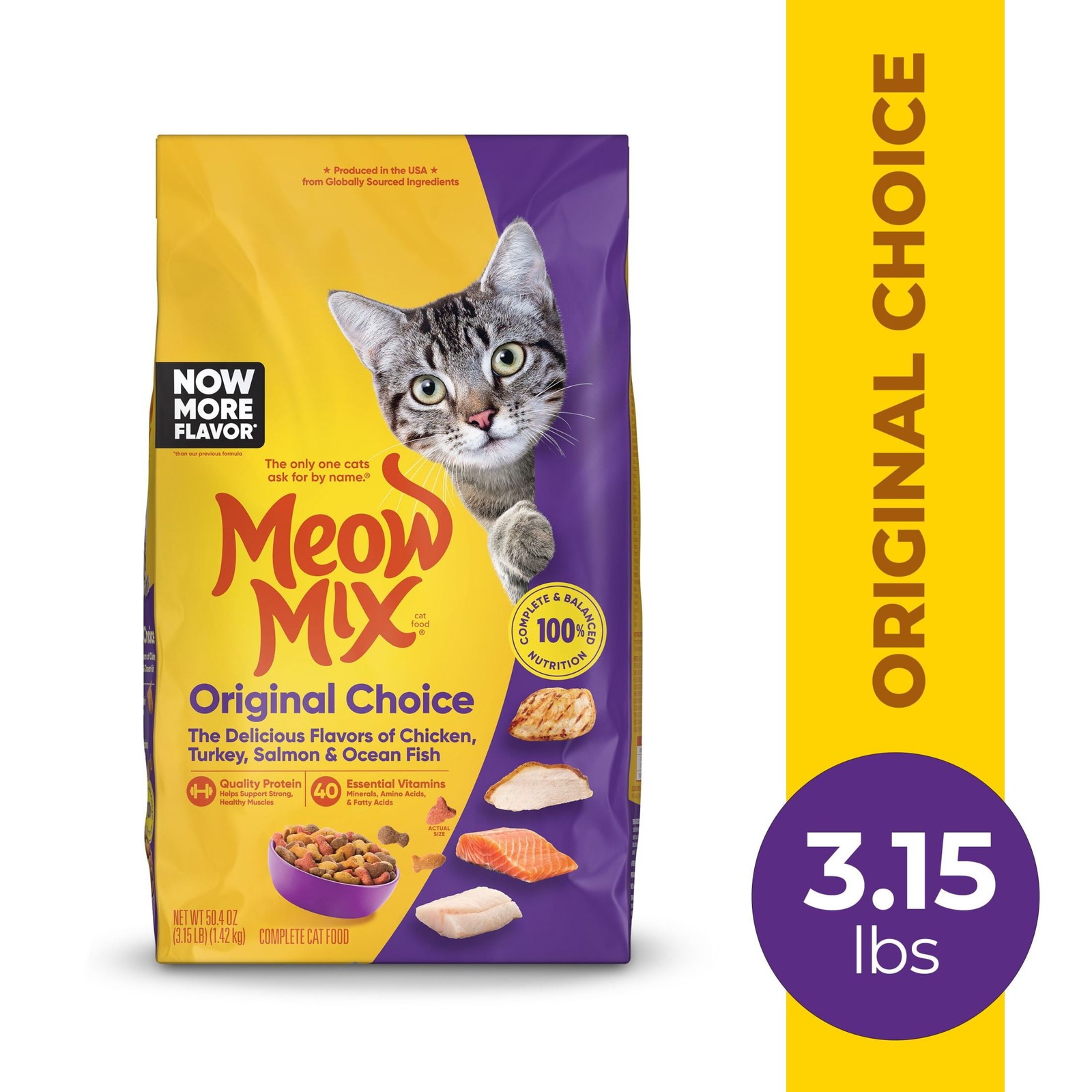 Meow Mix 3.15 lb Dry Cat Food – Original Choice,Crunchy Kibble for Daily Feeding