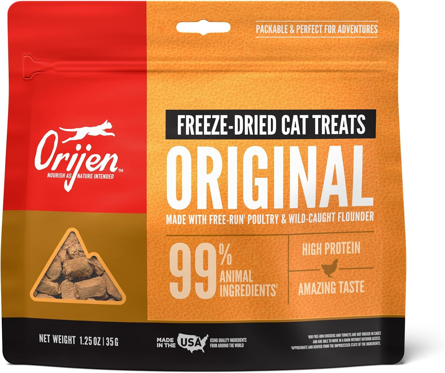 ORIJEN Freeze Dried Cat Treats Grain Free Original, 1.25Oz Bag | 99% Animal Ingr
