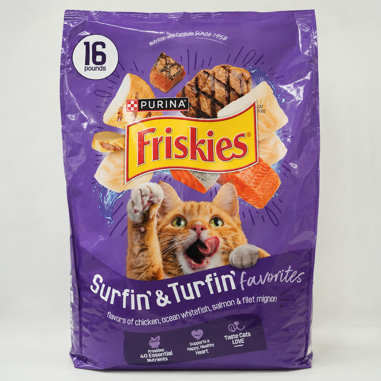 Purina Friskies Cat Food Surfin and Turfin Favorites Flavors of Chicken, 16 lbs