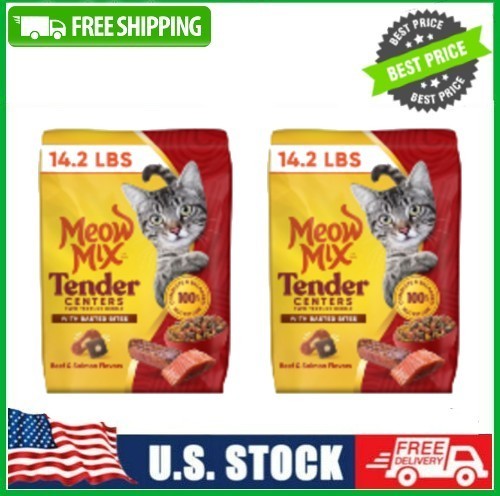 2 pack Meow Mix Tender Centers, Basted Bites Beef & Salmon, Dry Cat Food, 14.2lb