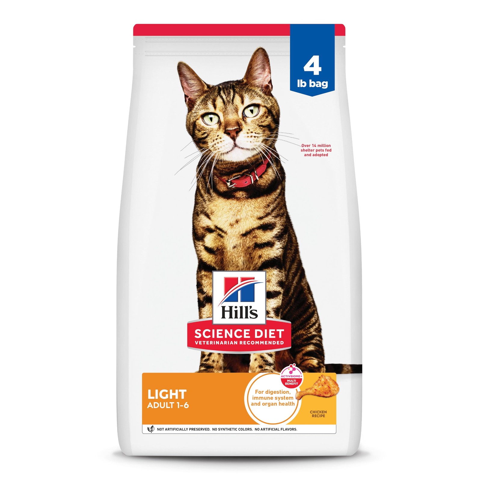 Hill’s Science Diet Adult 1-6 Light Dry Cat 4 Pound (Pack of 1), White/red