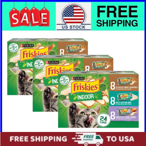 (3 pack) Purina Friskies Indoor Variety Pack of Wet Cat Food, 5.5 oz Cans