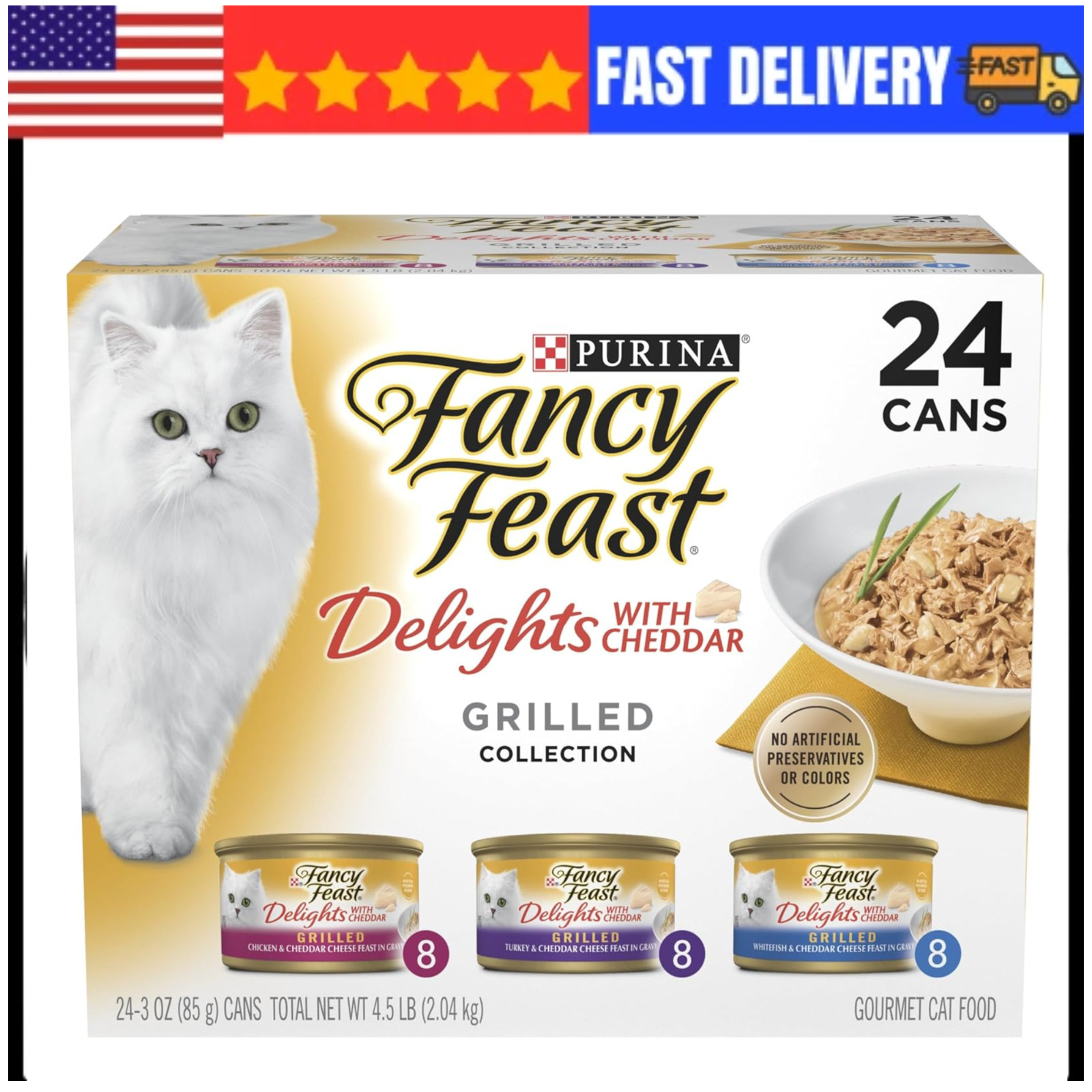 Purina Fancy Feast Delights with Cheddar Grilled Chicken, (Pack of 24) 3 oz
