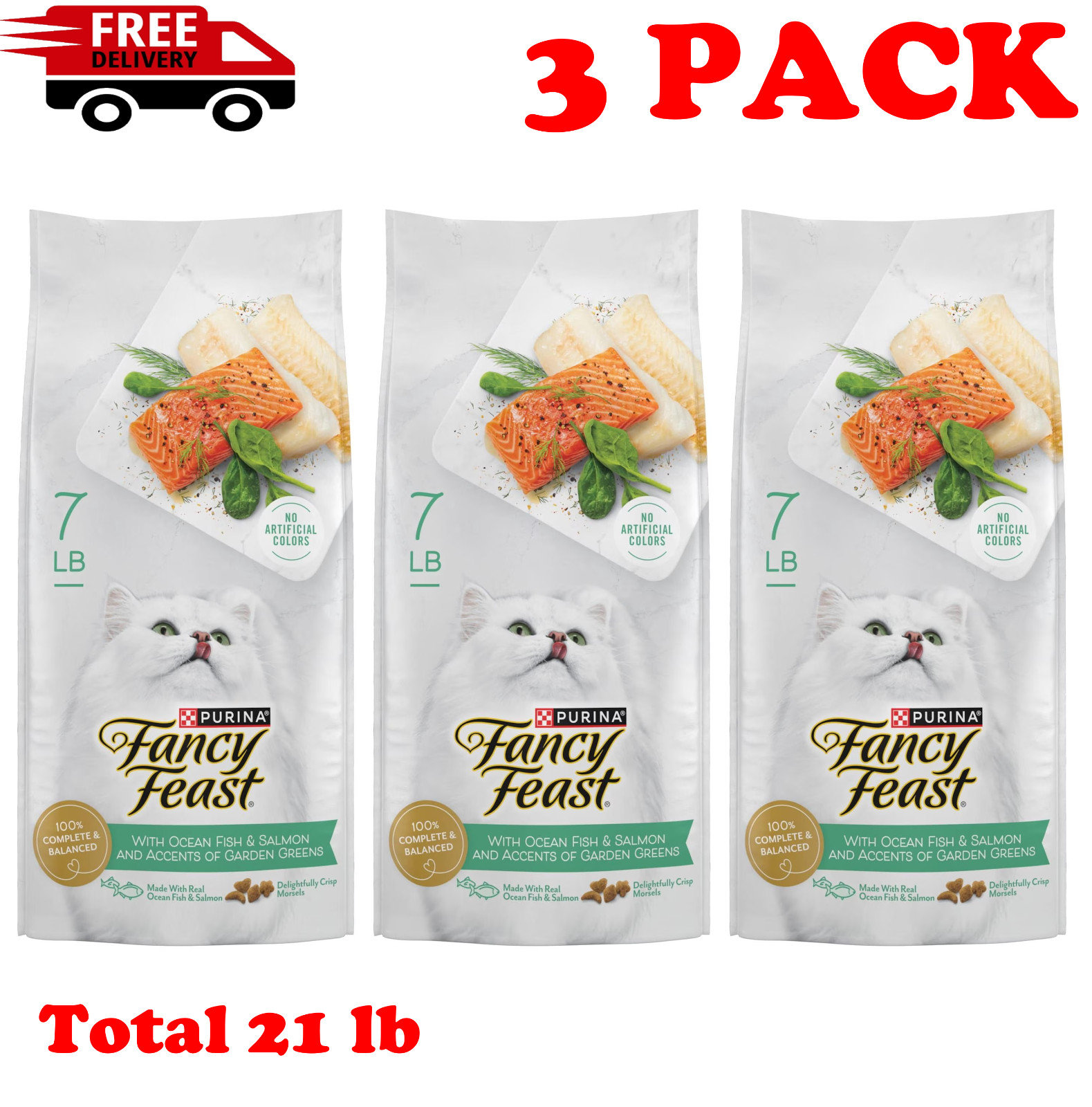 (3 pack) Purina Fancy Feast Dry Cat Food with Ocean Fish and Salmon, 7 lb Bag