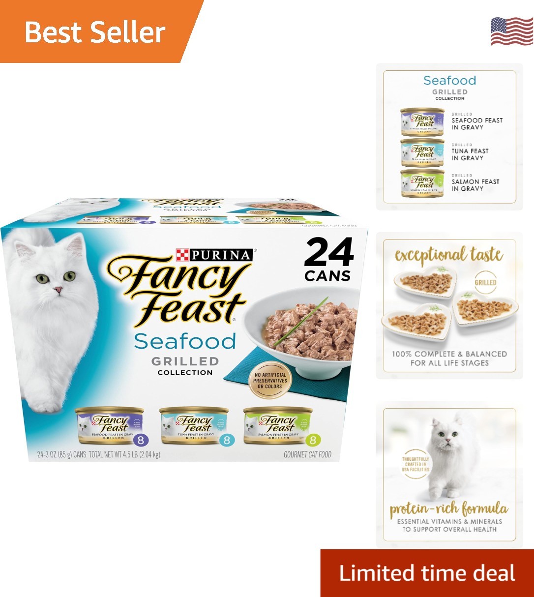 Gourmet Seafood Grilled Cat Food Variety Pack, 24x3oz Cans – Weight Management