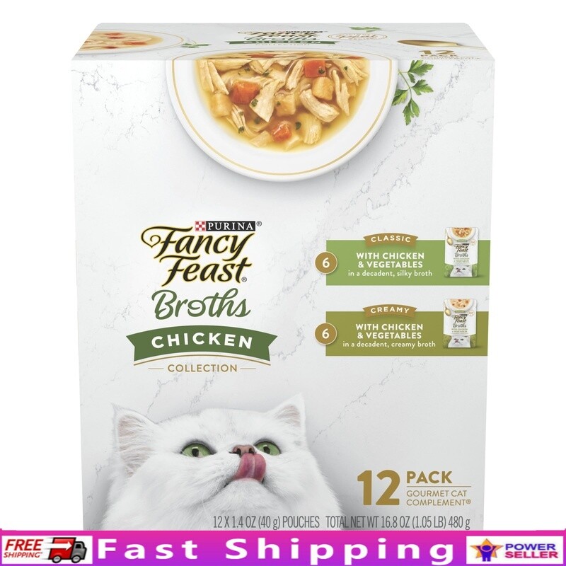Purina Broths Chicken Collection Wet Cat Food Topper 12 Pack Grain Free New