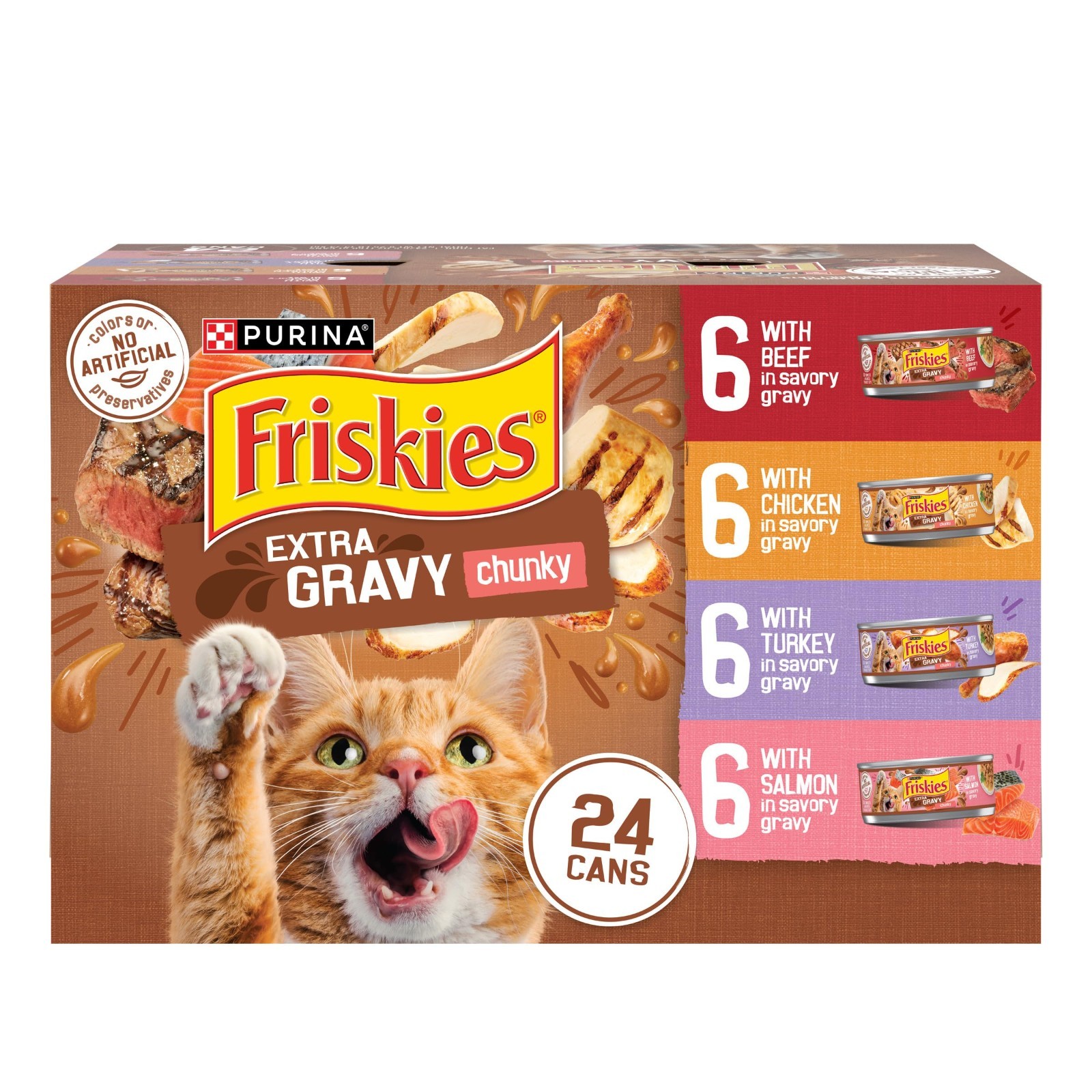 2 PACK Purina Friskies Extra Gravy Wet Cat Food Chunky 24ct Variety Pack