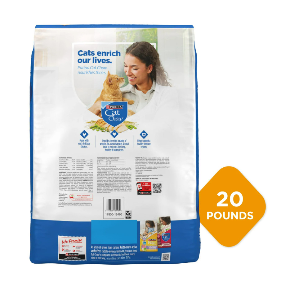 (2 pack) Purina Cat Chow Complete With Real Chicken Dry Cat Food, 20 lb Bag