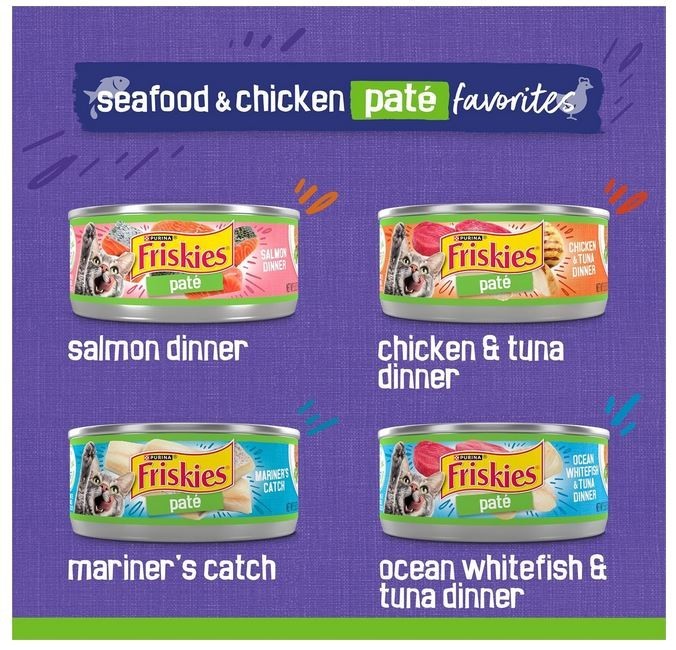 Purina Friskies Pate Wet Cat Food Variety Pack Seafood and Chicken Pate 48 ct.