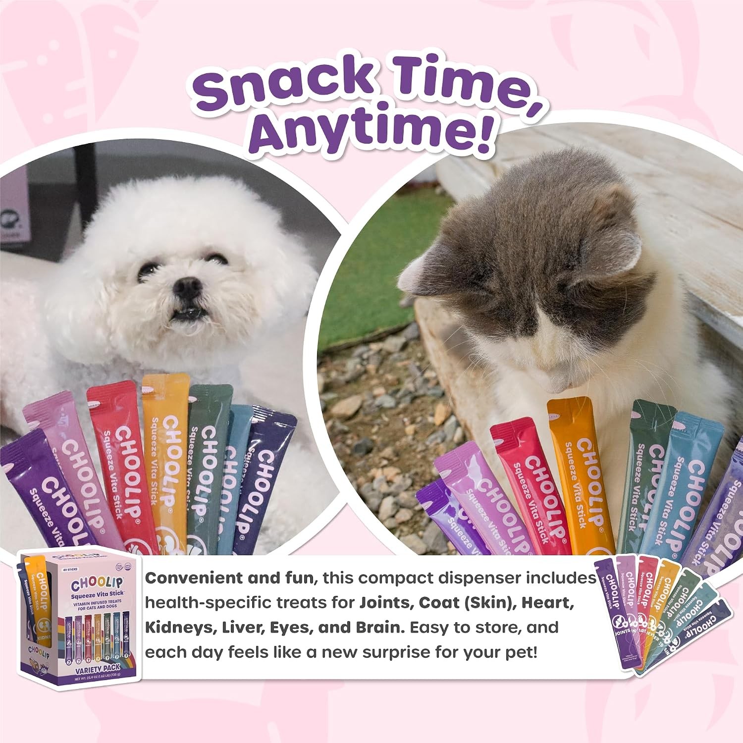 Choolip Squeeze Vita Stick Lickable Cat and Dog Treats – 49-Count Variety Pack –