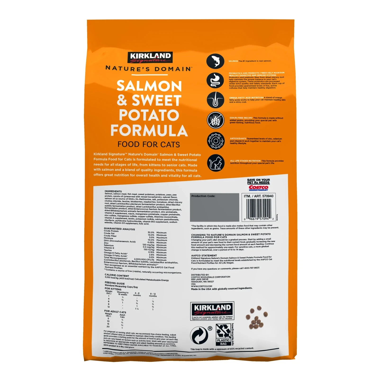 Kirkland Signature Nature’s Domain Cat Food, Salmon & Sweet Potato, 18 lbs