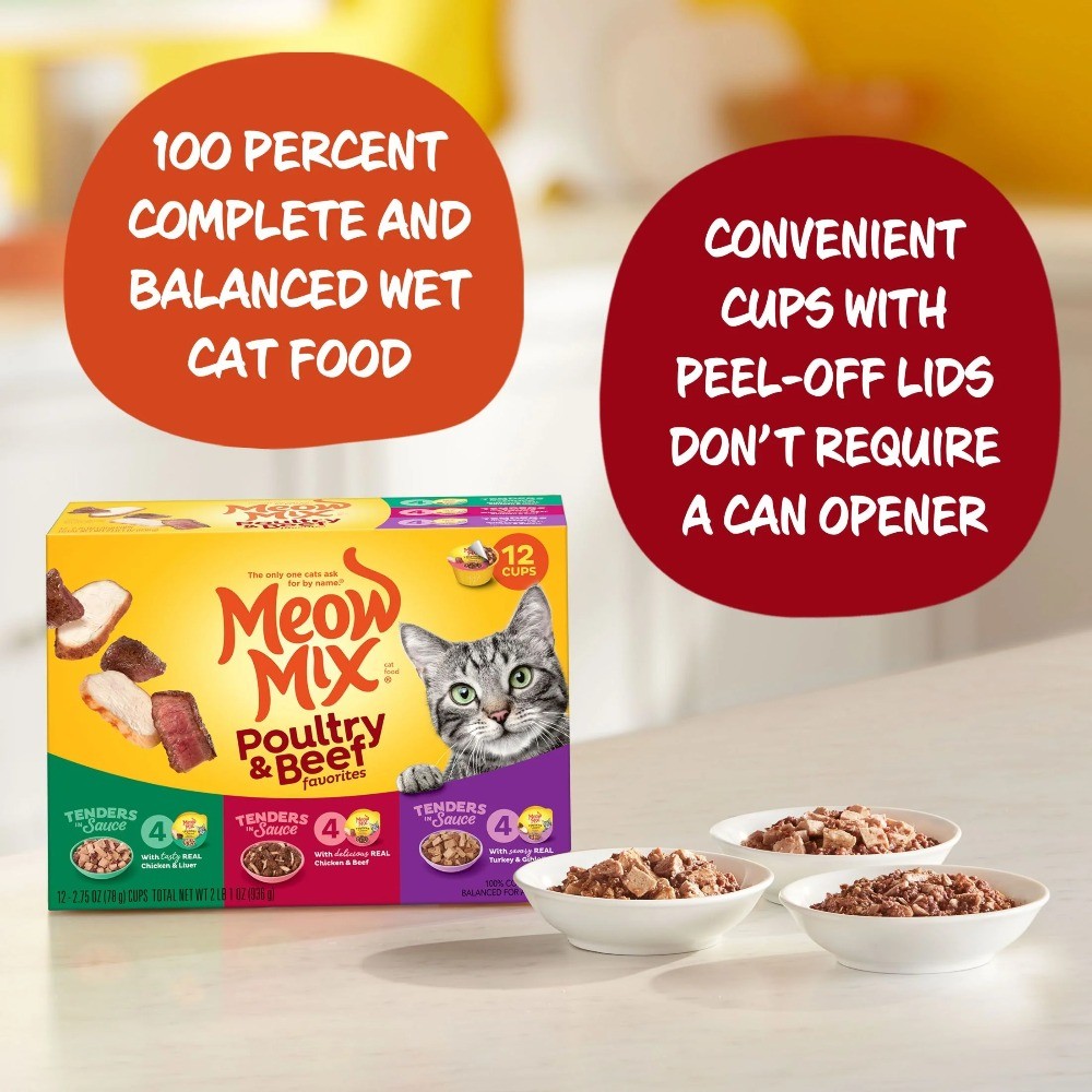 Meow Mix Tender Favorites Poultry & Beef Variety Pack, 2.75 oz, 12 Pack