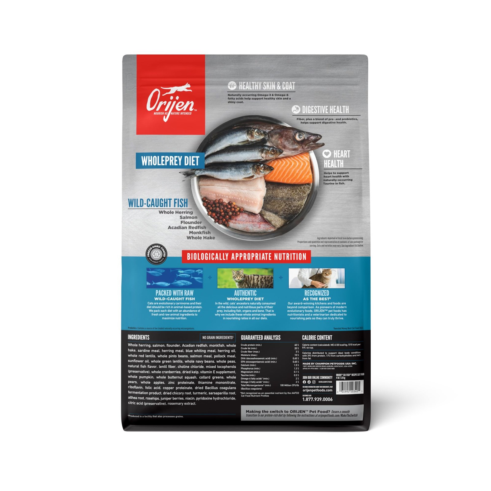 Grain Free High Protein Dry Cat Food Six Fish Recipe 4lb Bag