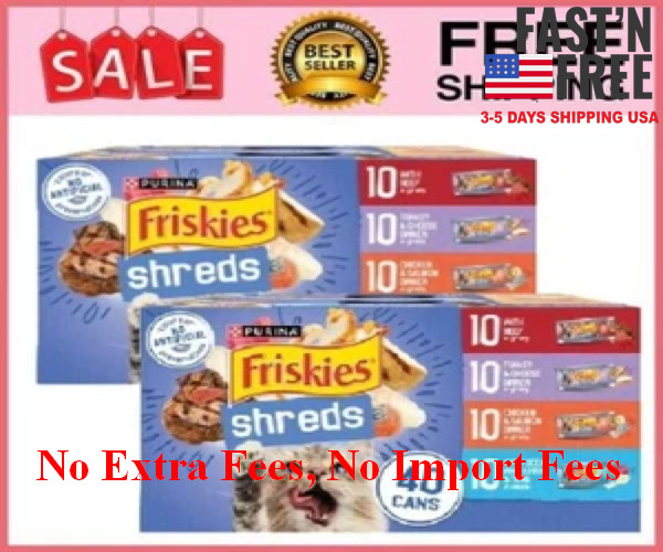 [HOT SALE] Purina Friskies Shreds Gravy Wet Cat Food Variety Pack, 5.5 oz 80Cans